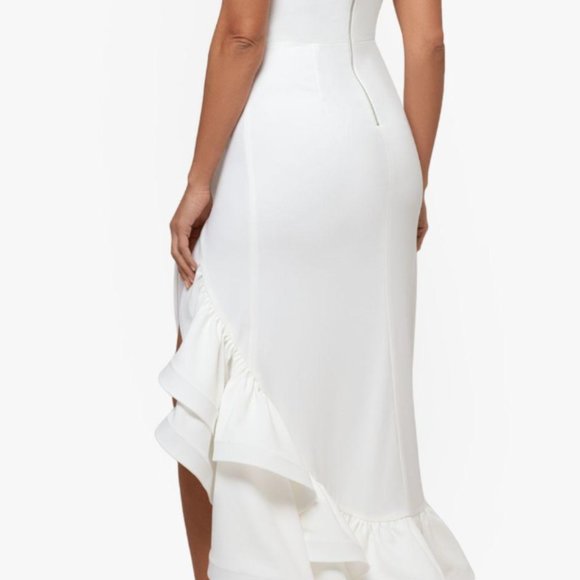 BETSY & ADAM Wedding Dress Alani Ruffle Tier Scuba Crepe Size 12 NWT - Picture 4 of 15